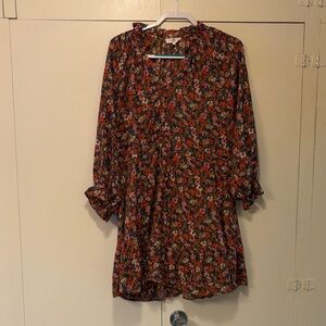 Entro Floral Dress with Ruffle Details - Red and Black